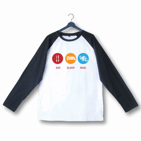 Biker Travel Wanderlust Eat Sleep Ride Custom Printed Graphic Design Raglan T-Shirt for Women